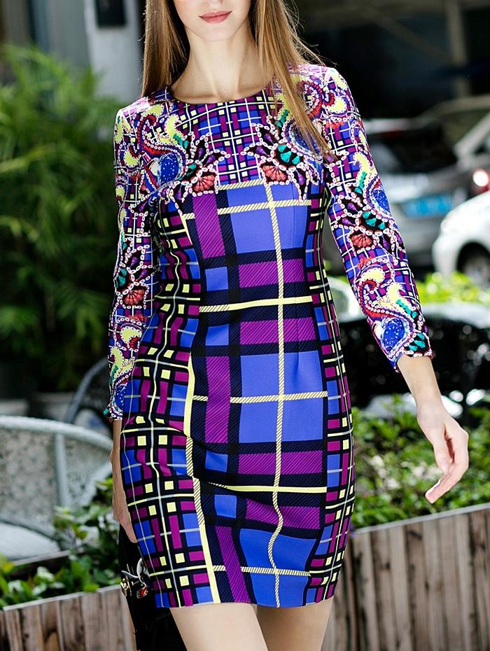 Shein Multicolor Round Neck Length Sleeve Print Dress
