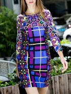 Shein Multicolor Round Neck Length Sleeve Print Dress