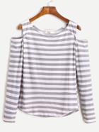 Shein Contrast Striped Open Shoulder T-shirt