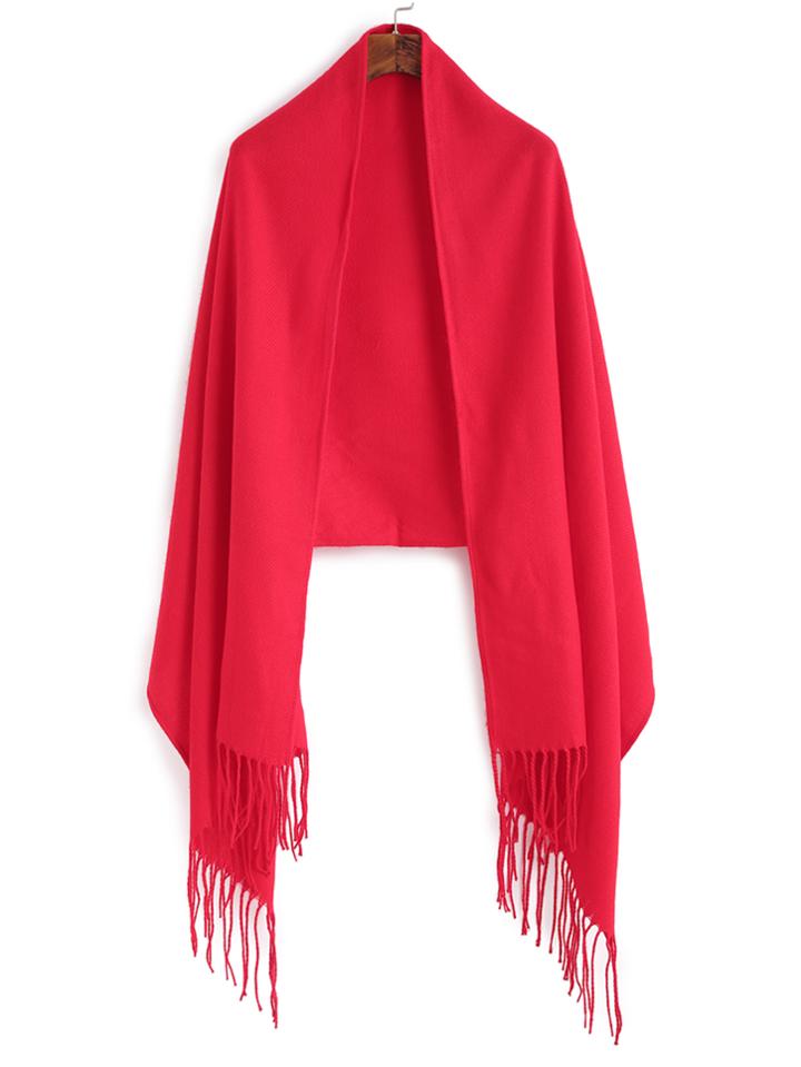 Shein Red Long Fringe Elegant Shawl Scarf
