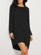 Shein Black High Neck High Low Sweatshirt Dress