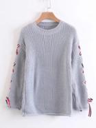 Shein Lace Up Sleeve Jumper Sweater