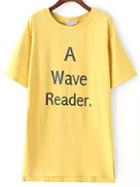 Shein Yellow Short Sleeve Letters Print Loose T-shirt