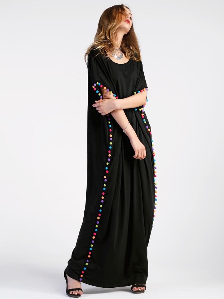 Shein Pom Pom Trim Full Length Kaftan Dress