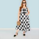 Shein Plus Button Front Gingham Pinafore Dress