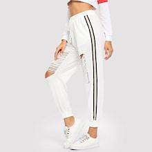 Shein Striped Tape Side Ripped Sweatpants