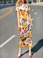 Shein Apricot Rose Print Long Dress