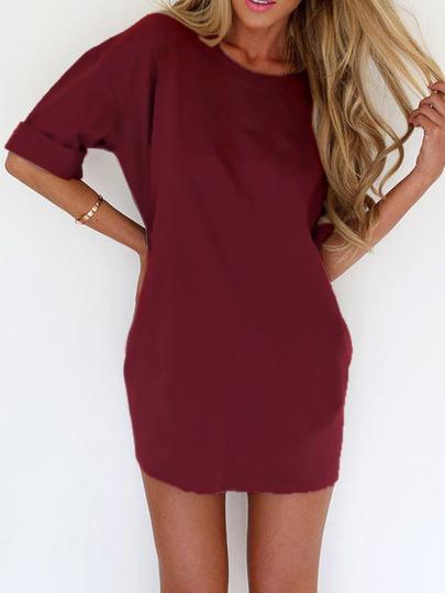 Shein Wine Red Burgandy Round Neck Slim Bodycon Dress
