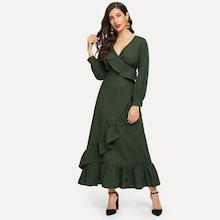Shein Surplice Wrap Ruffle Hem Longline Dress