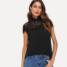 Shein Eyelash Lace Yoke Keyhole Back Top