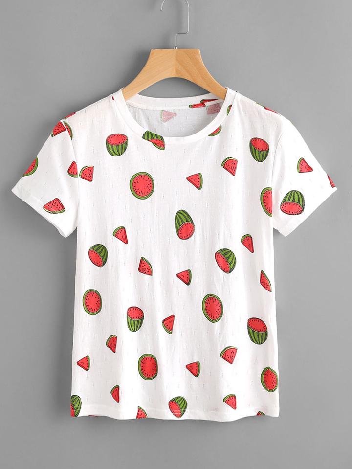 Shein Allover Watermelon Print Short Sleeve T-shirt