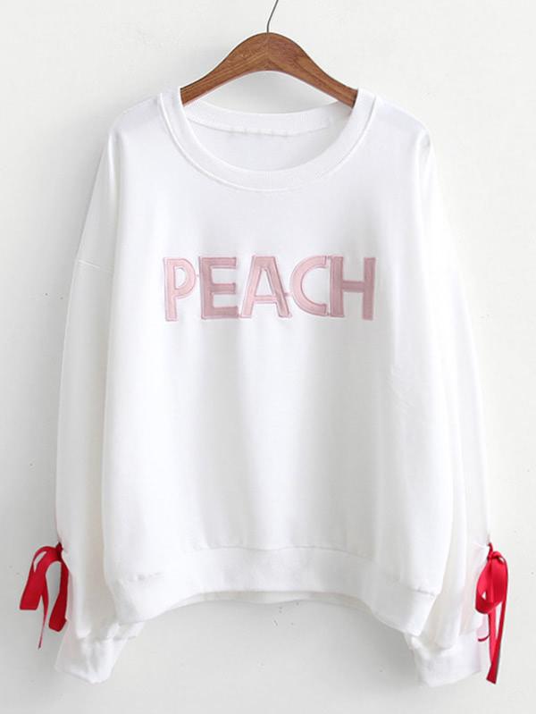 Shein Patch Detail Ribbon Tie Sweatshirt