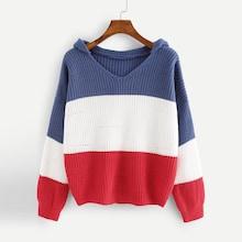 Shein Loose Knit Color Block Hoodie Jumper