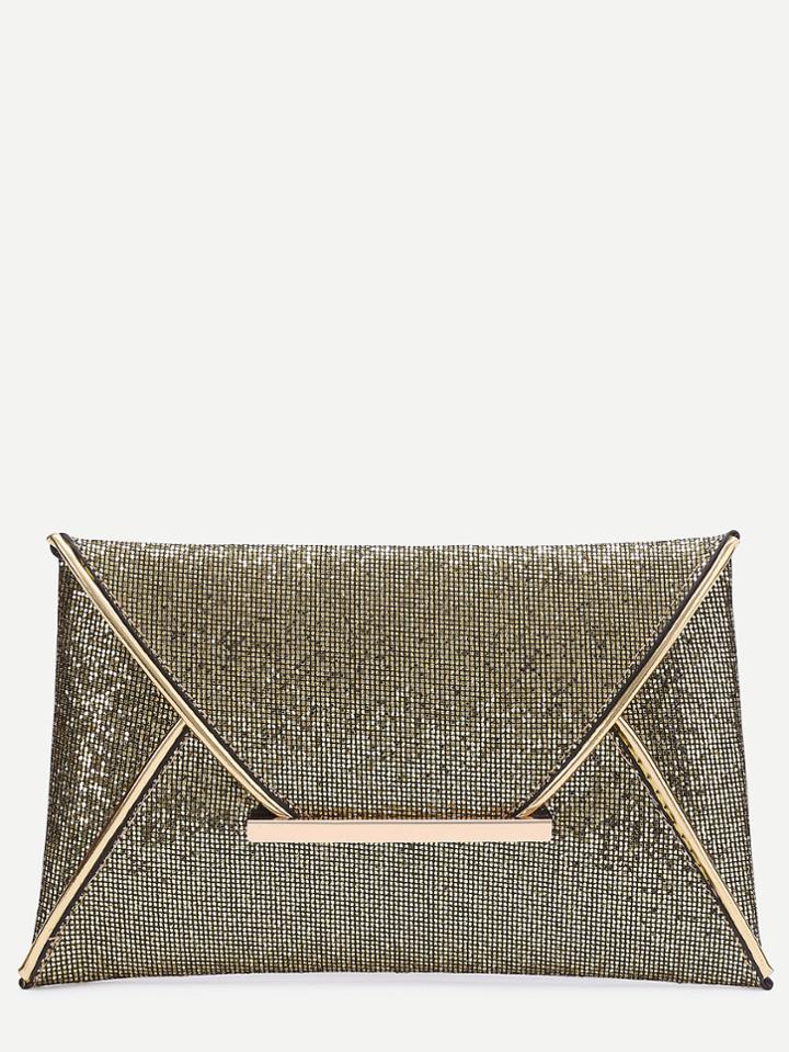 Shein Gold Glitter Design Envelope Clutch Bag