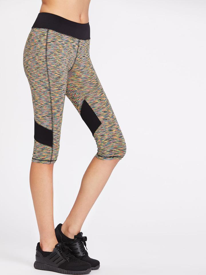 Shein Contrast Panel Space Dye Knee Length Leggings