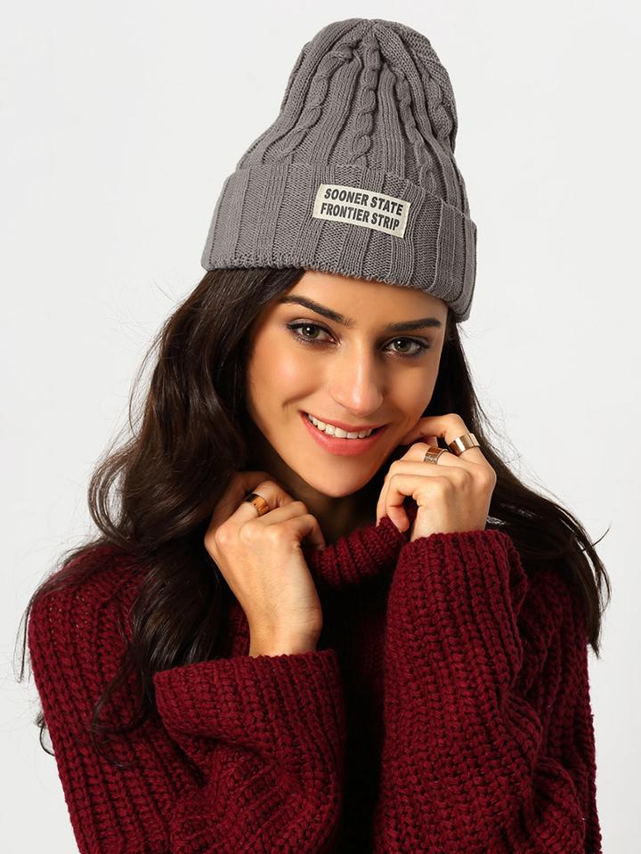 Shein Grey Letters Embellished Hat