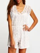 Shein White Sleeveless Sheer Lace Jumpsuit
