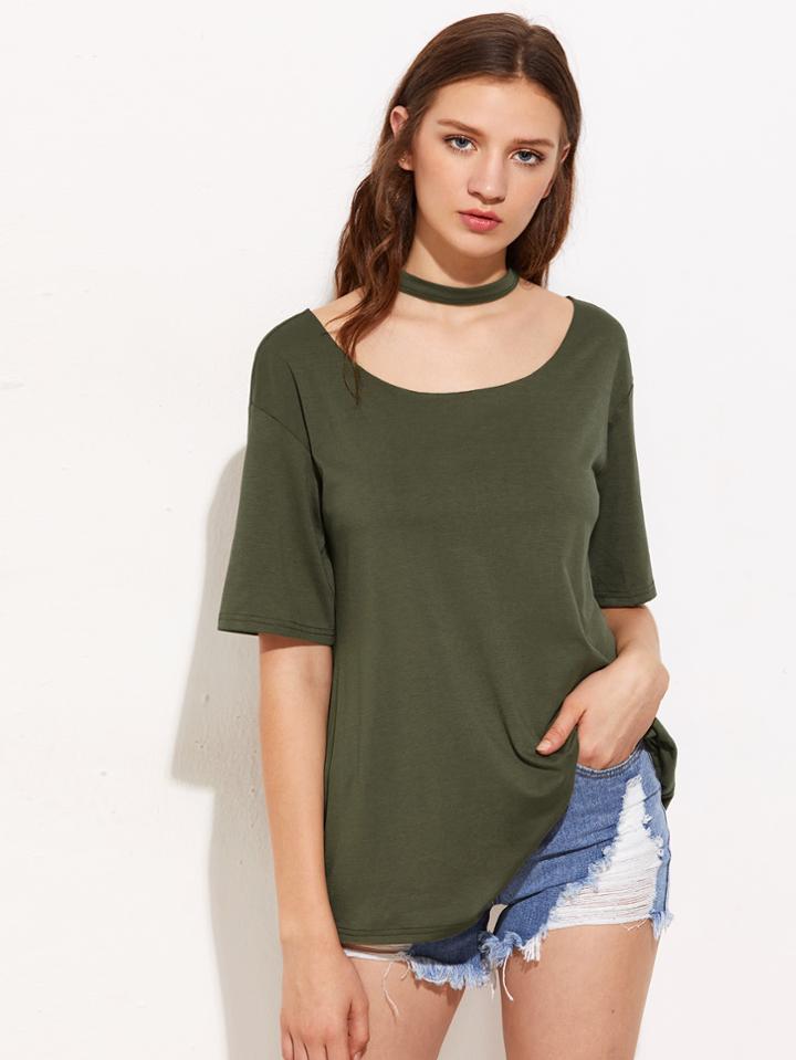 Shein Chock Neckline Drop Shoulder Tee