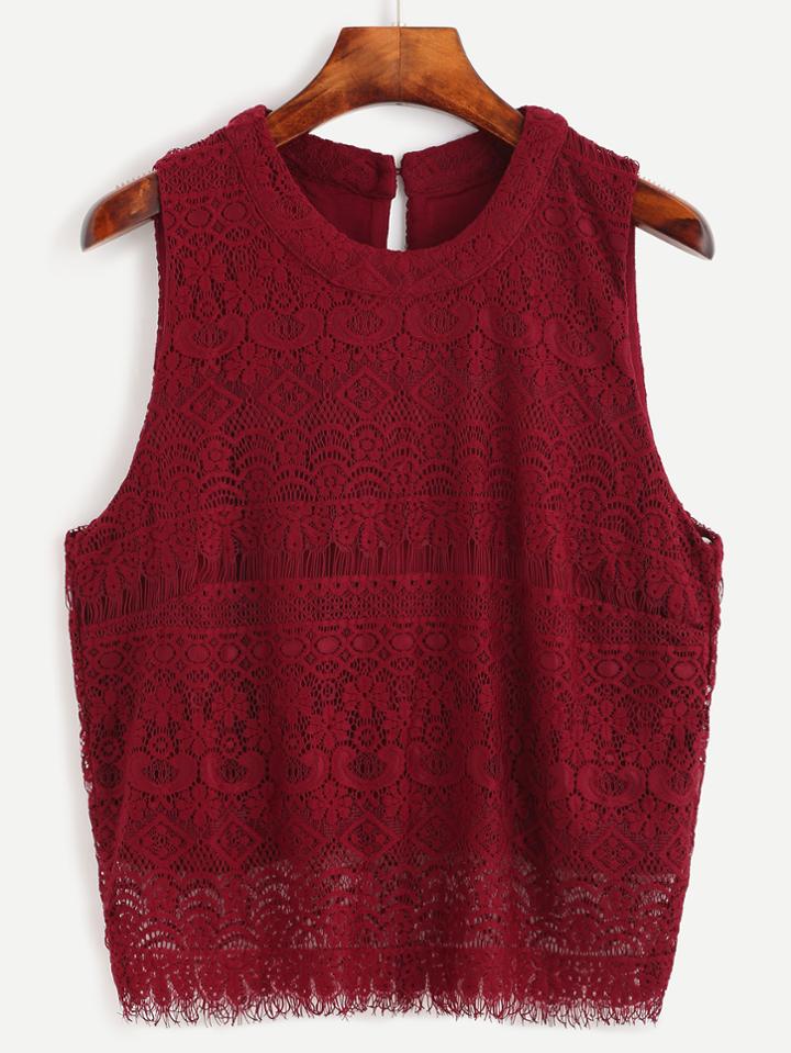 Shein Burgundy Keyhole Back Lace Sleeveless Top