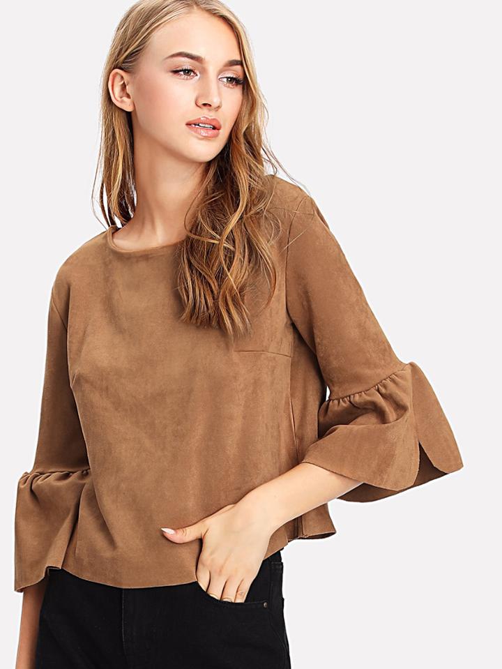 Shein Flounce Sleeve Suede Tee