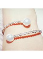 Rosewe Diamond And White Pearl Decorated Metal Bracelet