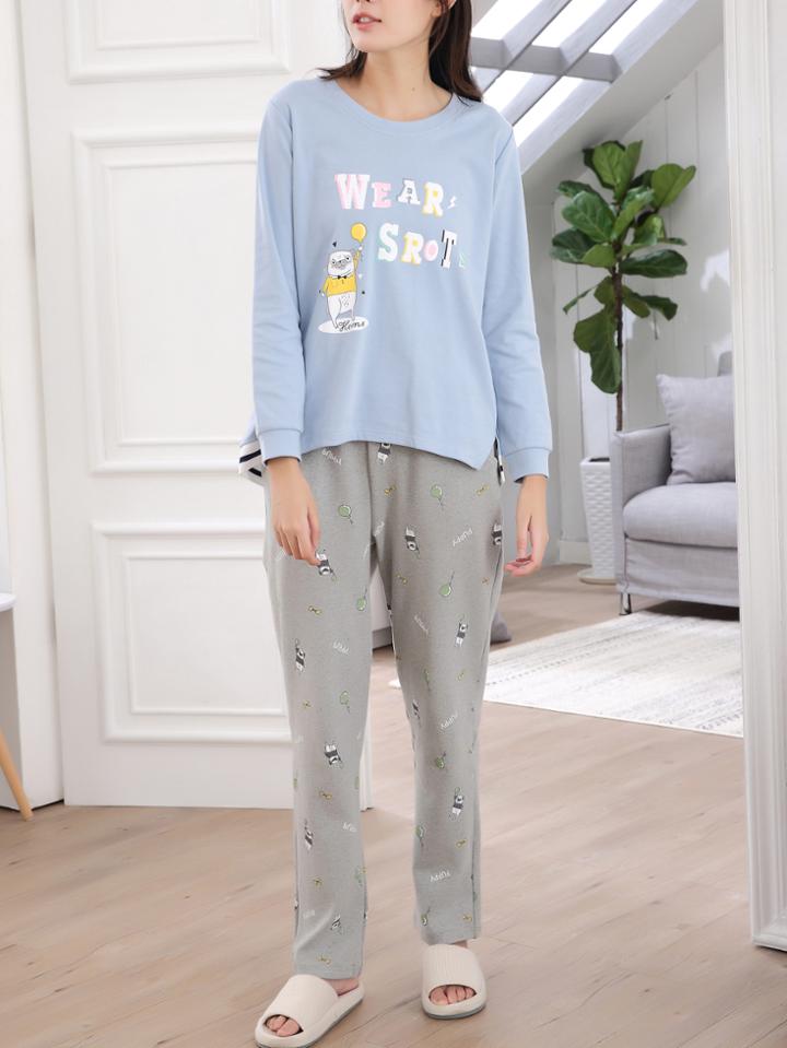 Shein Cartoon Print Slit Side Pullover & Pants Pj Set