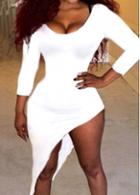 Rosewe Scoop Neck Asymmetric White Bodycon Dress
