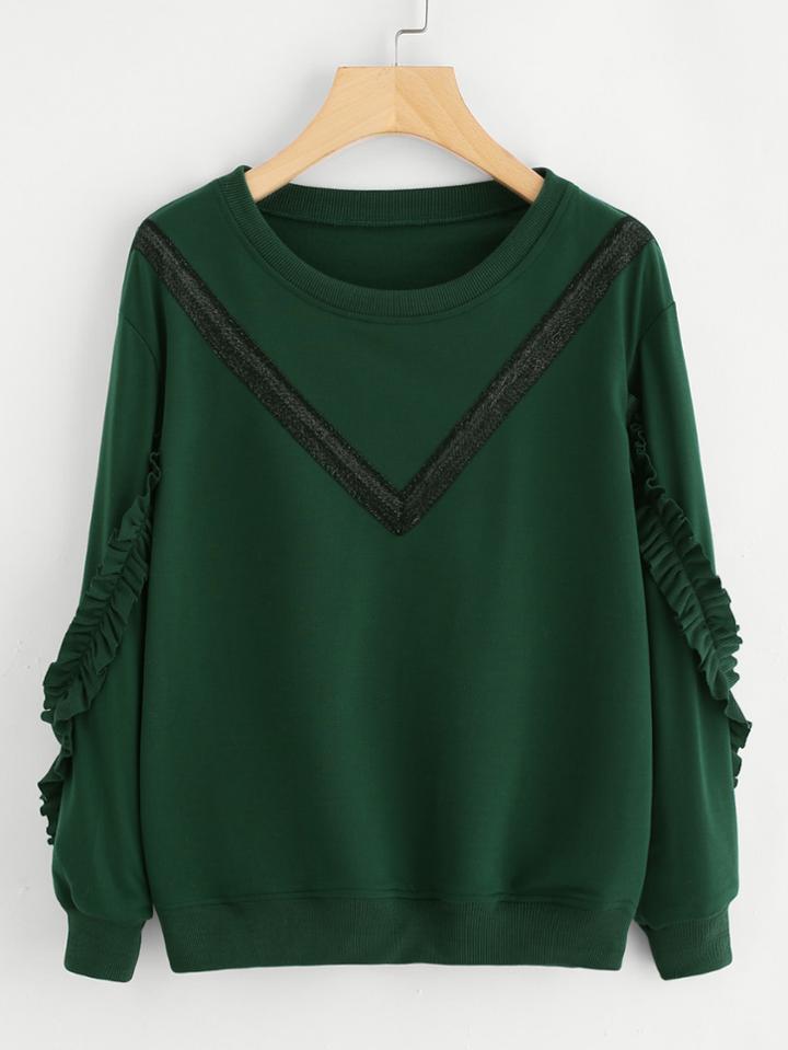 Shein Frill Sleeve Tape Detail Sweatshirt