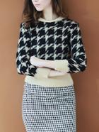 Shein Black Apricot Mock Neck Houndstooth Slim Sweater