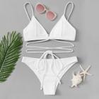 Shein Lace Up Solid Rib-knit Bikini Set