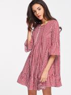 Shein Checkered Double Godet Front Drop Hem Dress