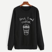 Shein Coffee Cup Letter Print Sweatshirt