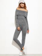 Shein Grey Marled Foldover Off The Shoulder Skinny Jumpsuit