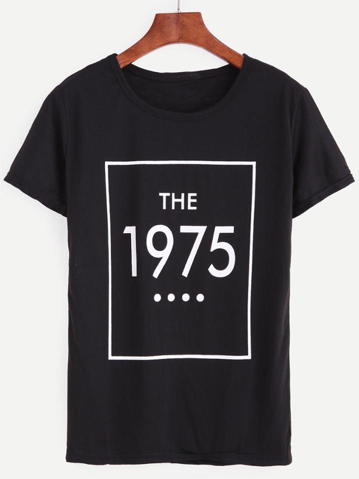 Shein Black Graphic Print T-shirt