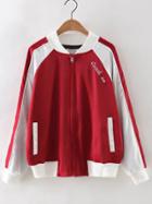 Shein Red Color Block Wing Embroidered Bomber Jacket