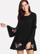 Shein Embroidered Appliques Ruffle Trim Dress