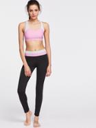 Shein Color Block Criss Cross Back Gym Bra With Leggings