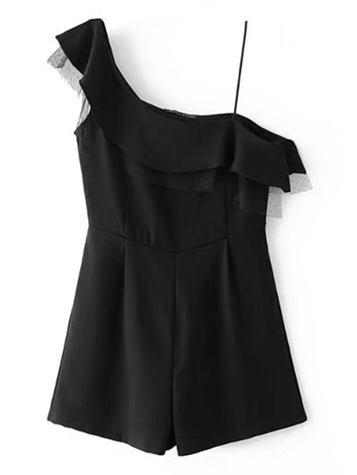 Shein Oblique Shoulder Ruffle Trim Playsuit