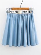 Shein Pleated Denim Skirt With Letter Print Belt