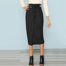 Shein Grommet Knot Waist Suede Wrap Skirt