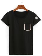 Shein Leather Patch Two-tone Pocket T-shirt