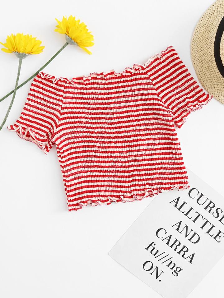 Shein Contrast Stripe Ruffle Hem Crinkle Tee