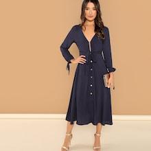 Shein Knot Cuff Button Up Dress