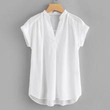 Shein Pleated Detail Curved Hem Blouse