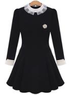 Shein Black Contrast Collar Brooch Embellished Slim Dress