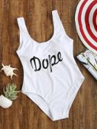 Shein White Letter Print One-piece Swimwear