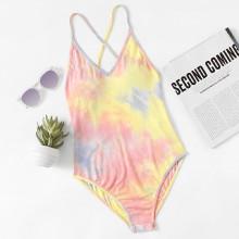 Shein Crisscross Back Pastel Tie Dye Bodysuit