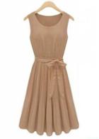 Rosewe Summer Essential Round Neck Pleated Dress For Lady