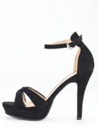 Shein Black Faux Suede Crisscross Heeled Ankle Strap Sandals