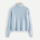 Shein Rolled Up Neck Solid Fuzzy Jumper